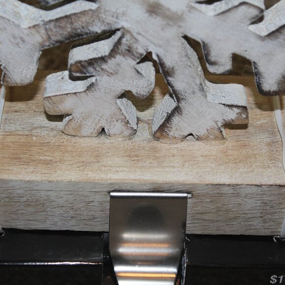 Christmas Shoppe Snowflake Stocking Holder Hanger White Tan Rustic Country NEW - Picture 3 of 6